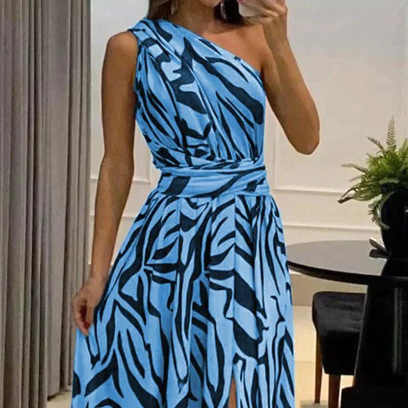 Olympe Dress | One-Shoulder Printed Chiffon Maxi Dress