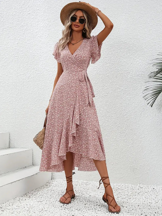 Ondina Dress | Flowy Wrap Midi Dress with Floral Print