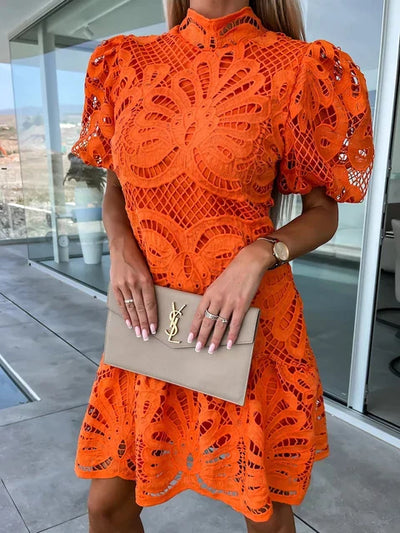 Onessa Dress | Embroidered Mini Dress with Puff Sleeves