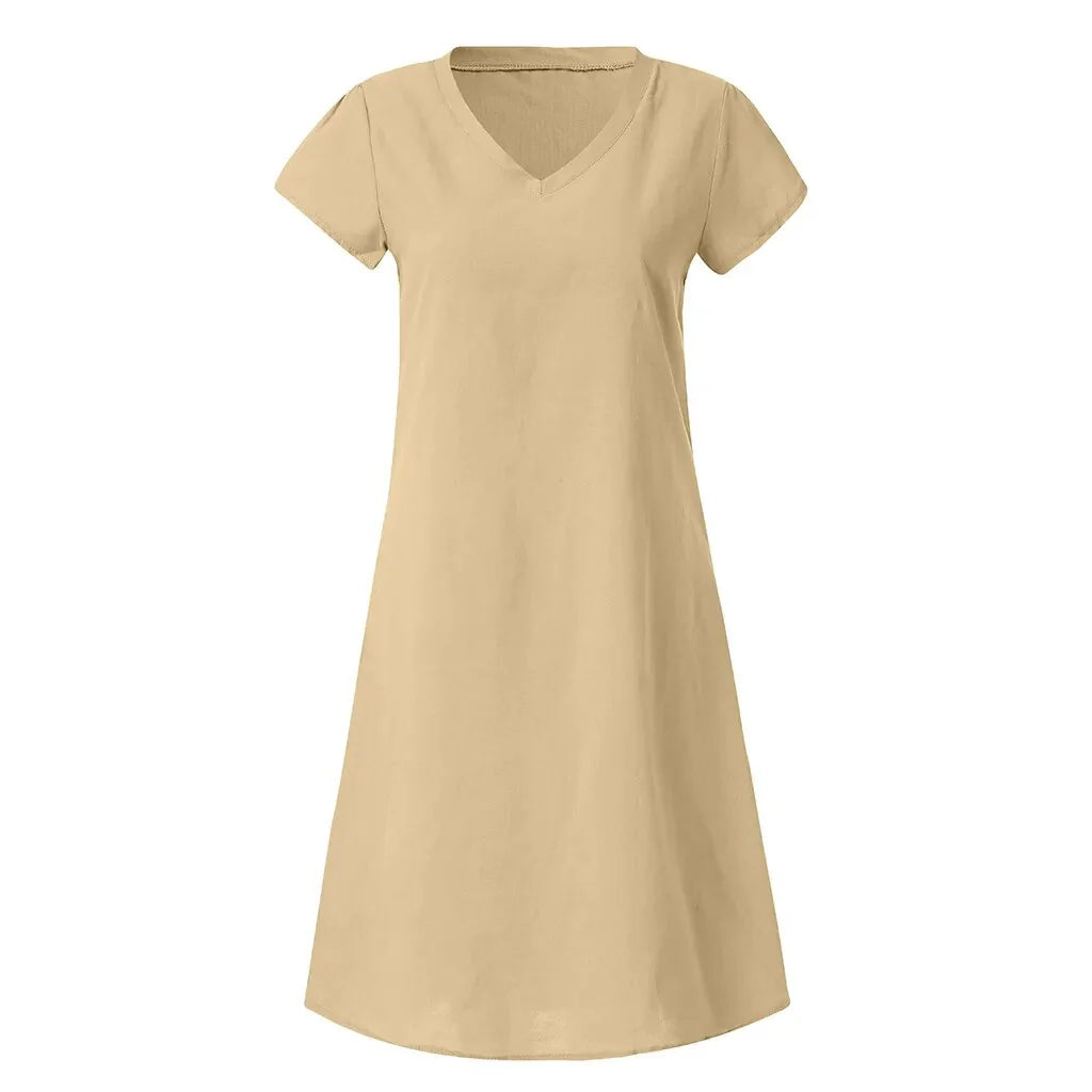 Paris Dress | Solid Color V-Neck Cotton Dress