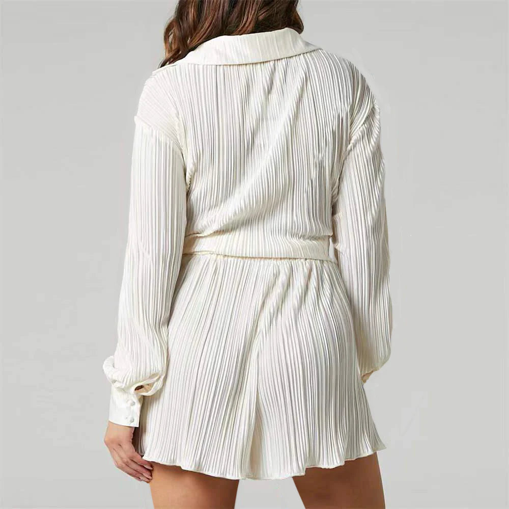 Patience Co-ord Set | Pleated Long Sleeve Blouse & Shorts