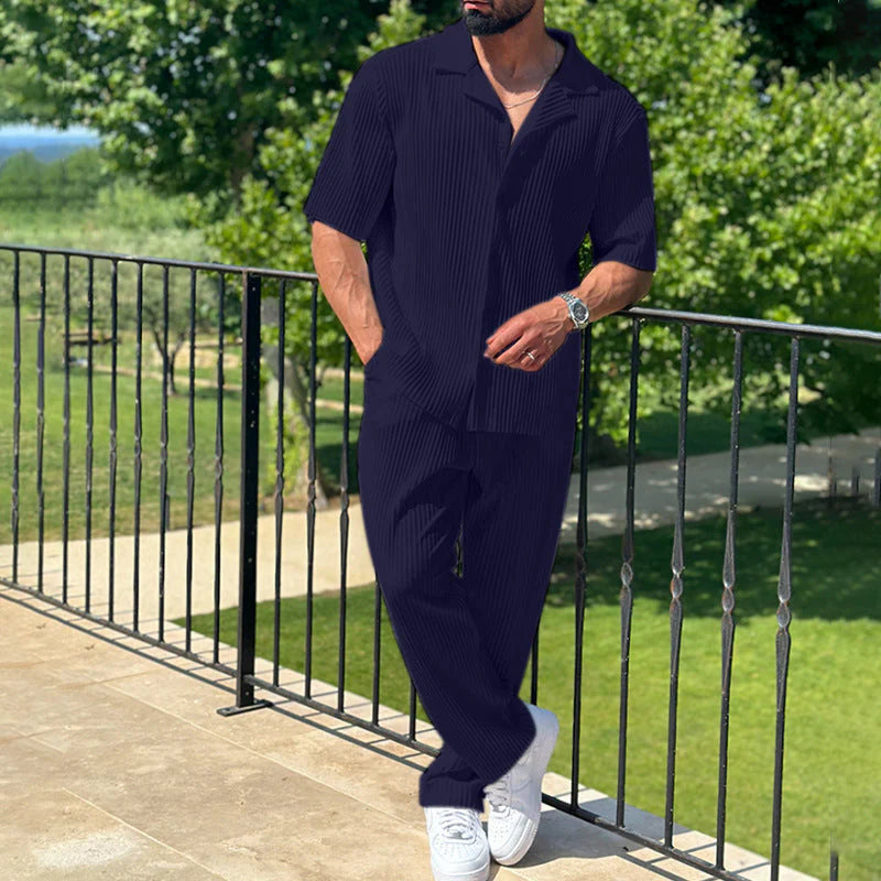 Paul Men’s Athleisure Set | Striped Shirt & Trousers