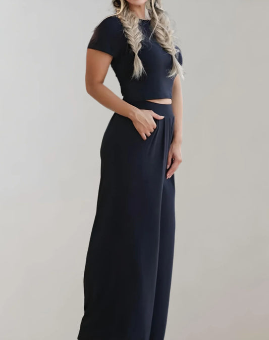Petrina Two-Piece Co-ord Set | Crop Top & Wide-Leg Trousers