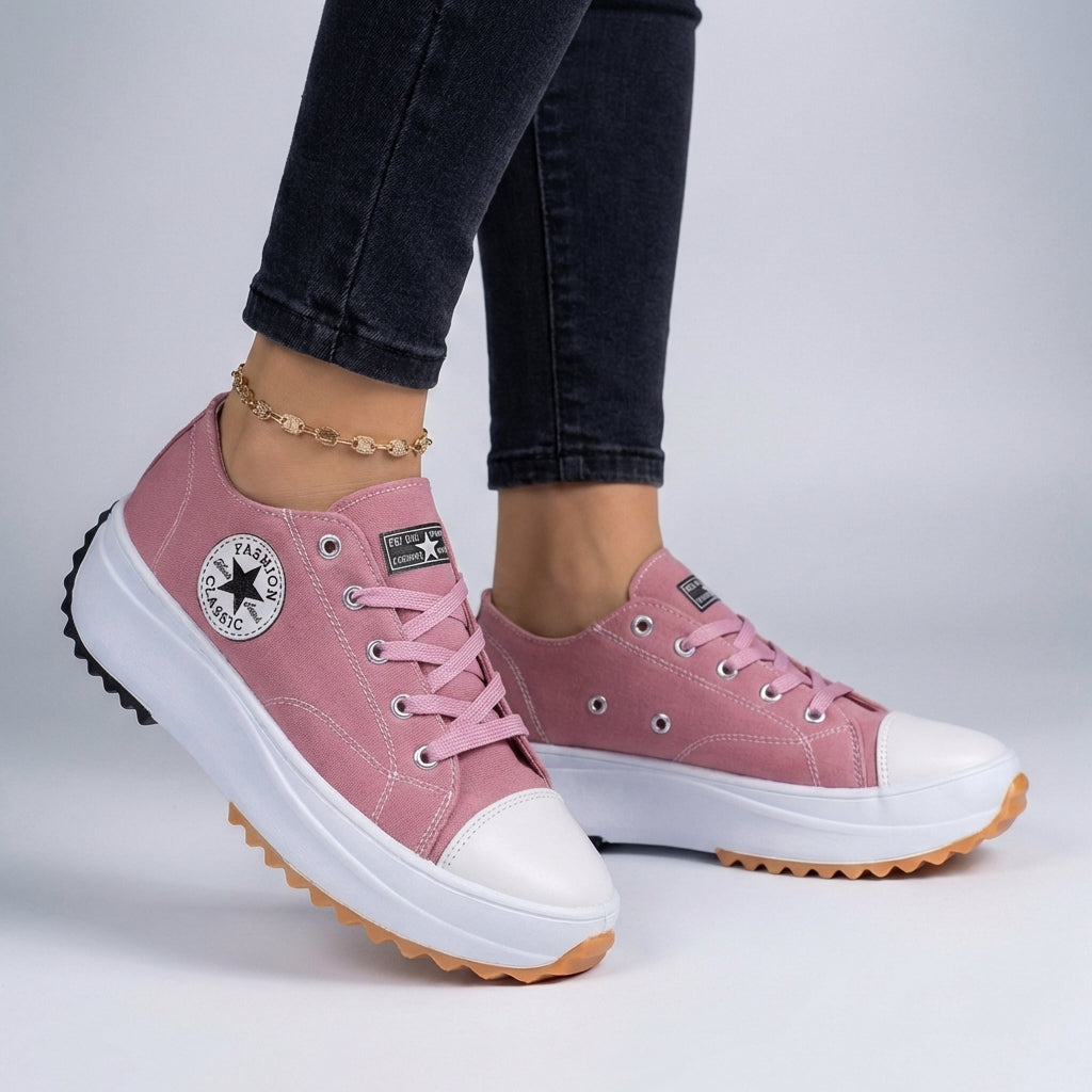 Freya Orthopedic Low-Top Platform Sneakers | Lace-Up Contrast Toe Cap Sneakers