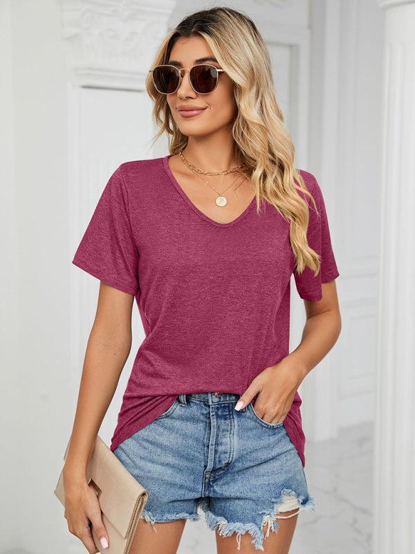 Qamyra Tee | Solid Color Everyday V-Neck T-Shirt