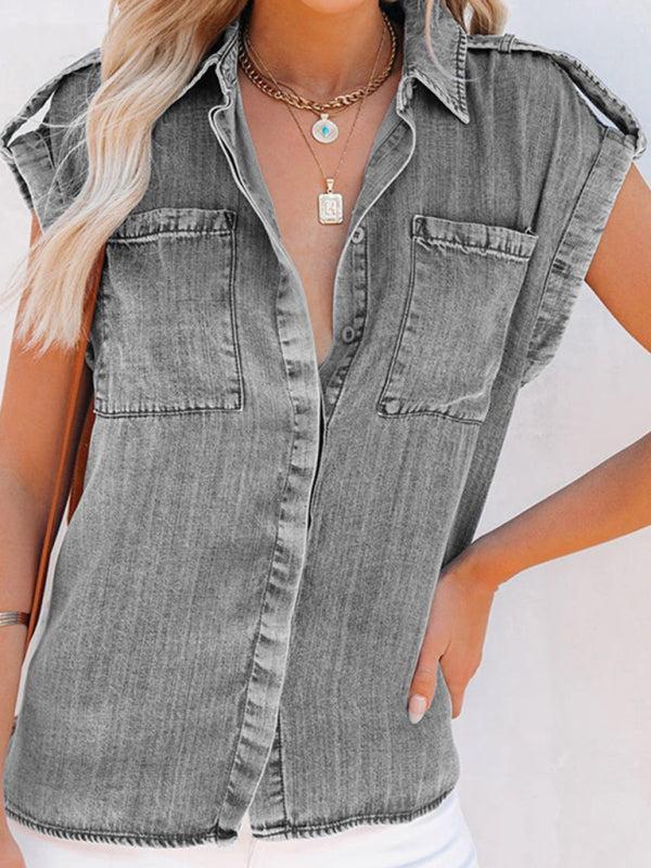 Qanaya Shirt | Cap Sleeve Loose Fit Denim Shirt