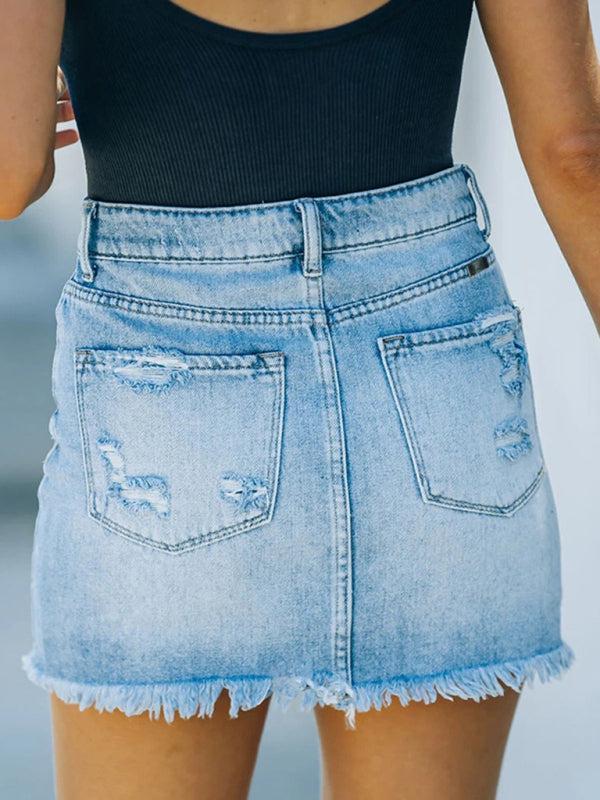 Qara Skirt | Casual Frayed Short Denim Skirt