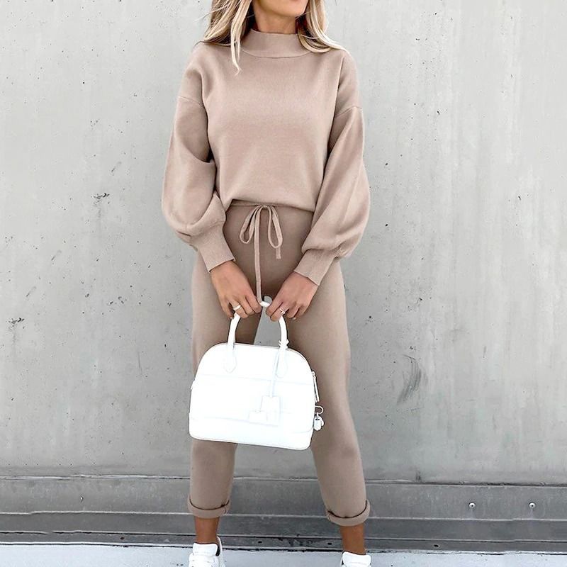 Qaria Loungewear Set | Women's Autumn Relaxed Knit Tracksuit
