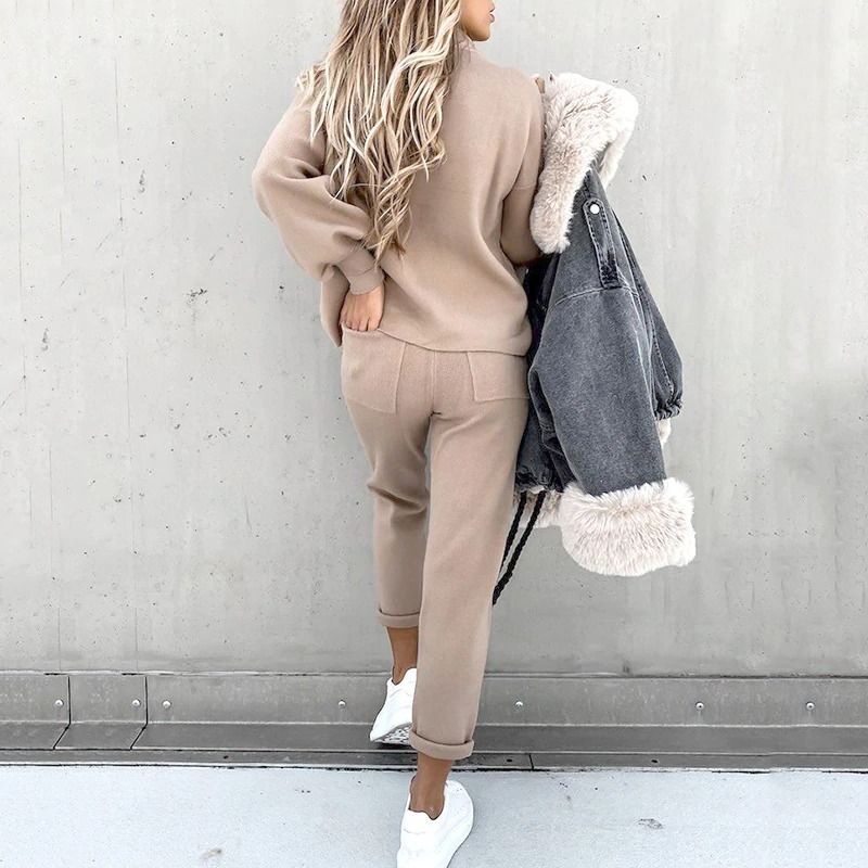 Qaria Loungewear Set | Women's Autumn Relaxed Knit Tracksuit