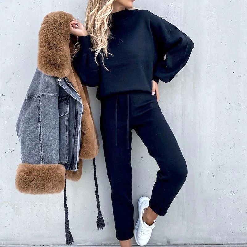 Qaria Loungewear Set | Women's Autumn Relaxed Knit Tracksuit