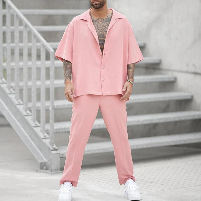 Qelvin Set | Men's Pink Loose Fit Shirt and Pants