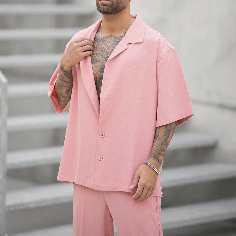 Qelvin Set | Men's Pink Loose Fit Shirt and Pants