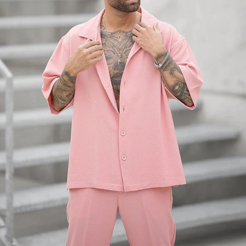 Qelvin Set | Men's Pink Loose Fit Shirt and Pants