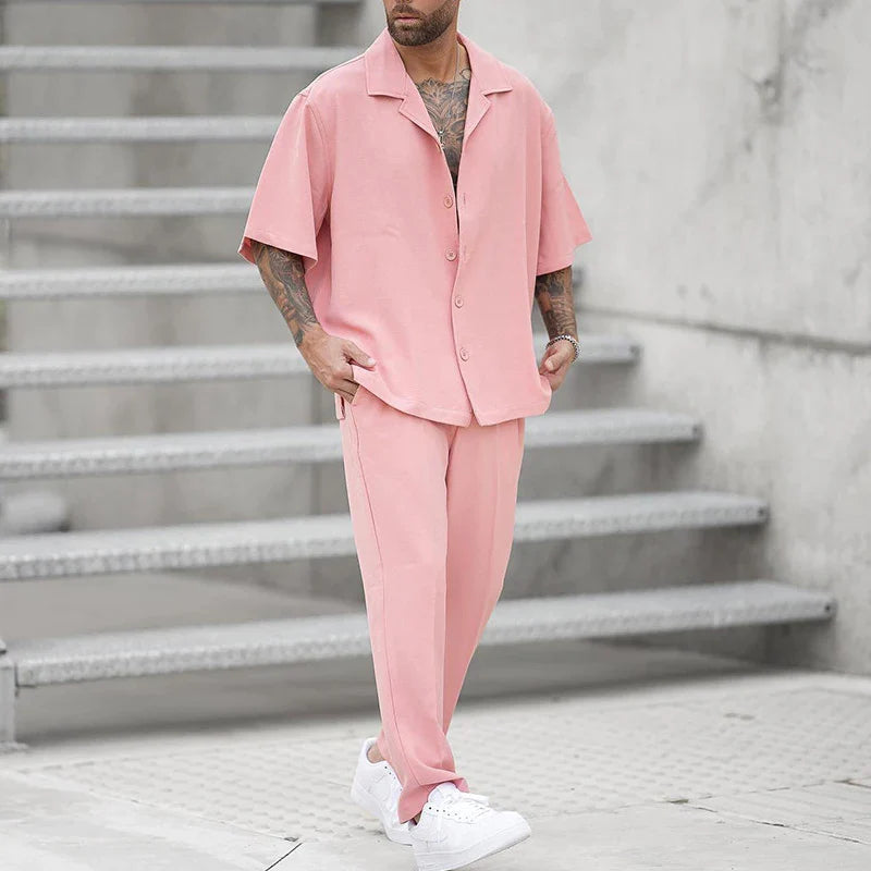 Qelvin Set | Men's Pink Loose Fit Shirt and Pants