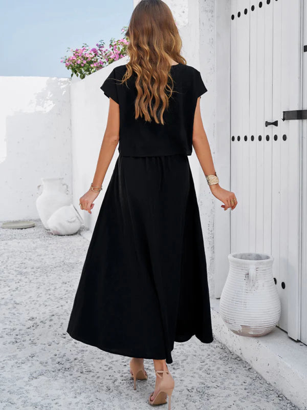 Qoma Set | Cap Sleeve Top and Flowy Skirt Set