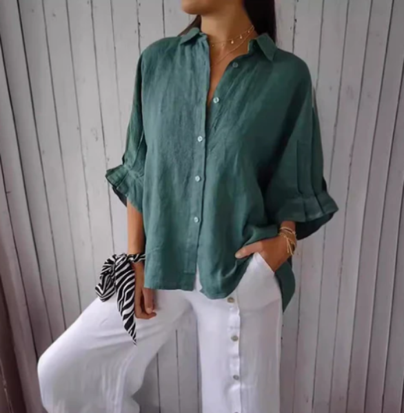 Queline Blouse | Women's Spring Oversized Cotton-Linen Blouse