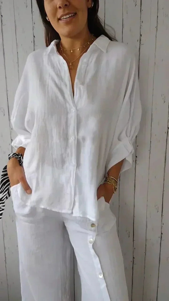Queline Blouse | Women's Spring Oversized Cotton-Linen Blouse