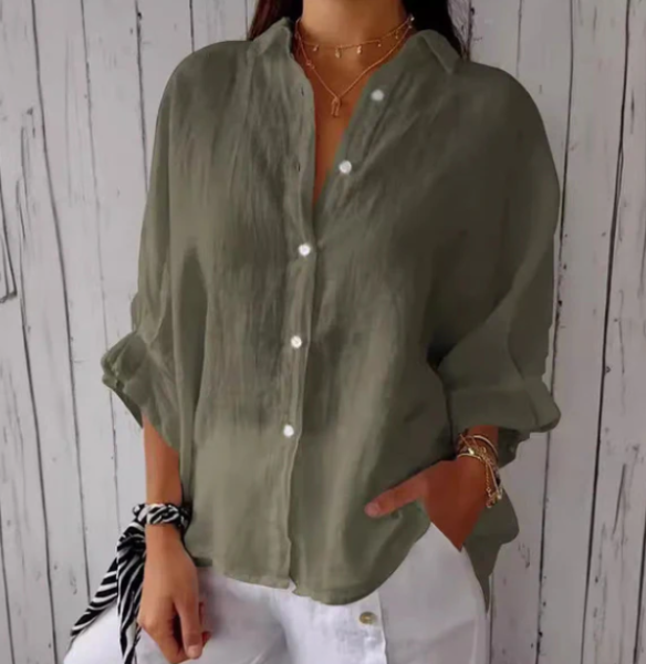 Queline Blouse | Women's Spring Oversized Cotton-Linen Blouse