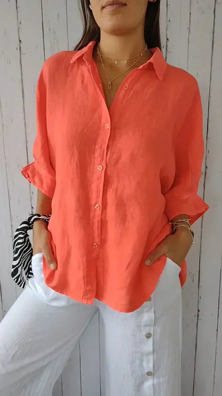 Queline Blouse | Women's Spring Oversized Cotton-Linen Blouse