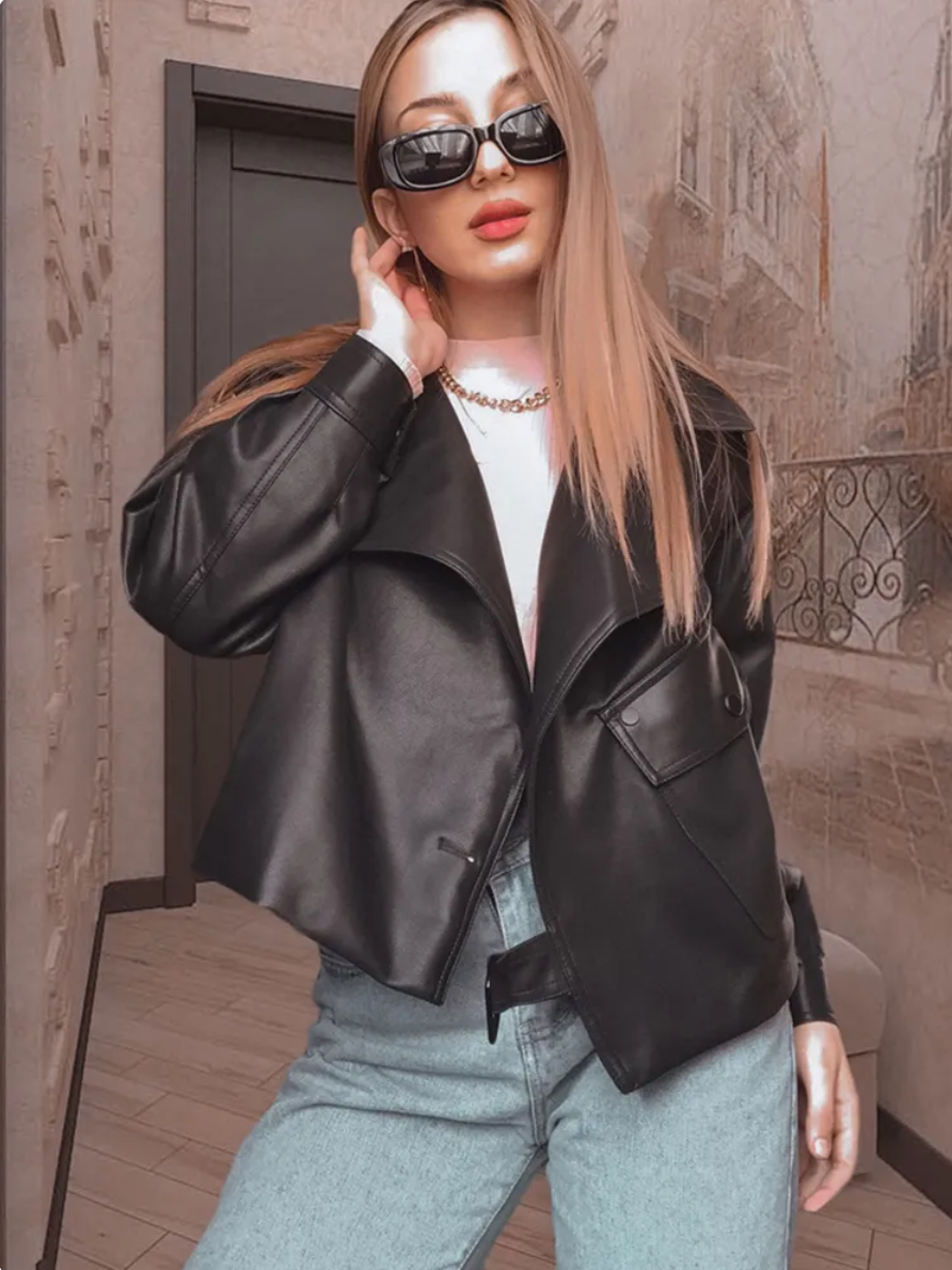 Quiniva Jacket | Women's Autumn Faux Leather Cropped Jacket