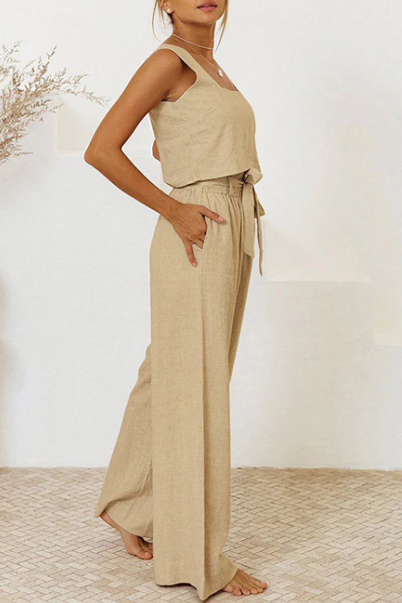 Quinlee Jumpsuit | Sleeveless Square Neck with Tie Waist
