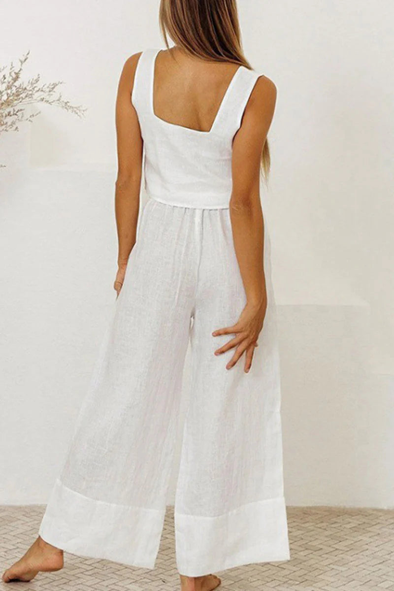 Quinlee Jumpsuit | Sleeveless Square Neck with Tie Waist