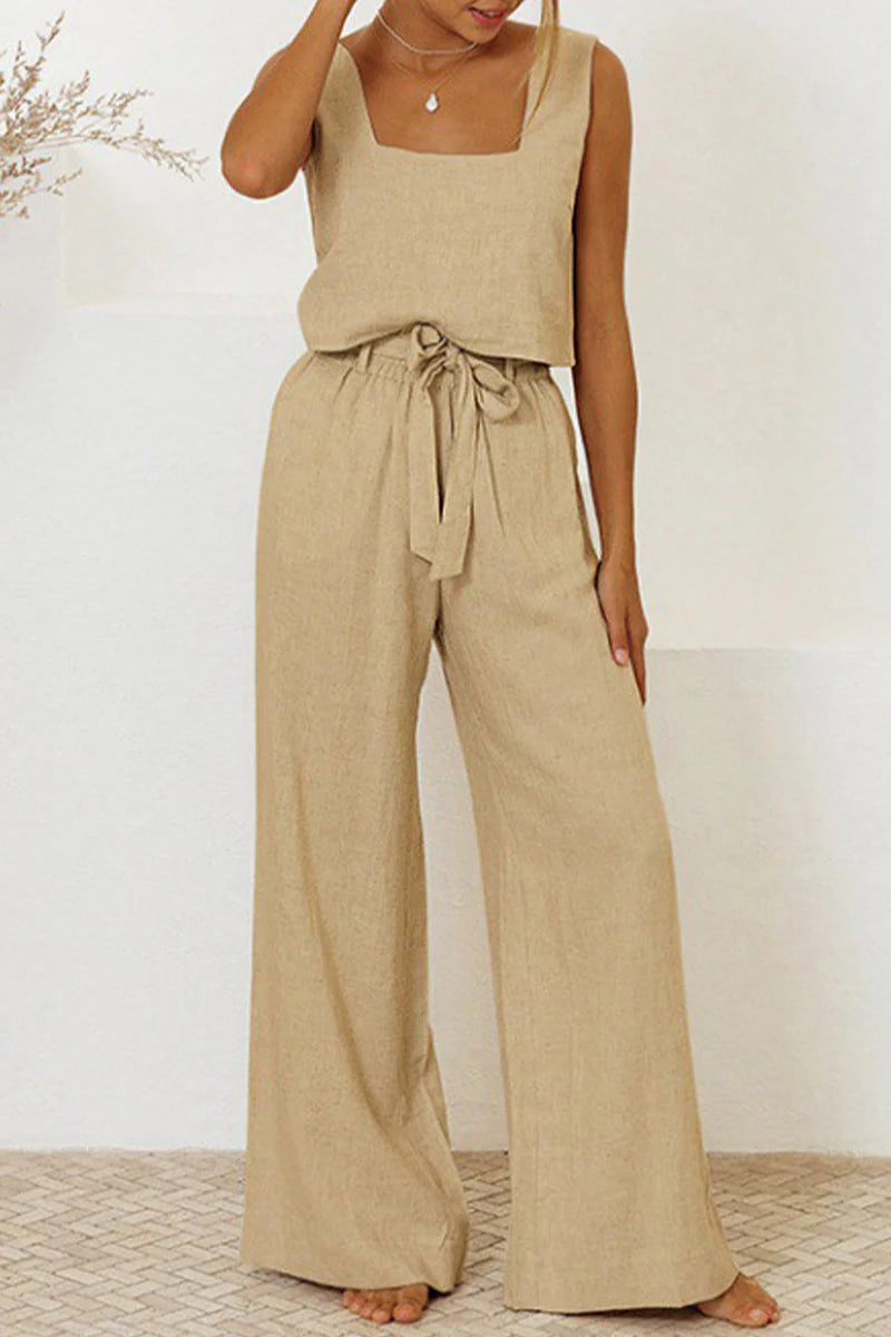Quinlee Jumpsuit | Sleeveless Square Neck with Tie Waist