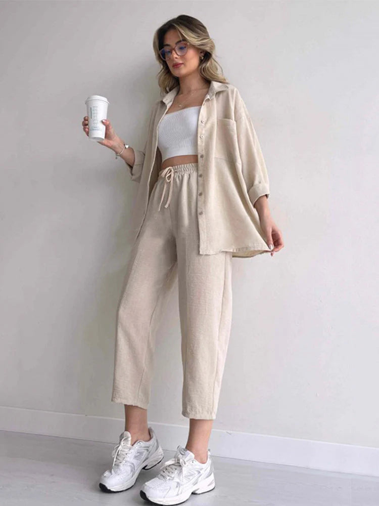 Quintessa Co-Ord Set | Oversized Button-Up Shirt & Wide-Leg Trousers