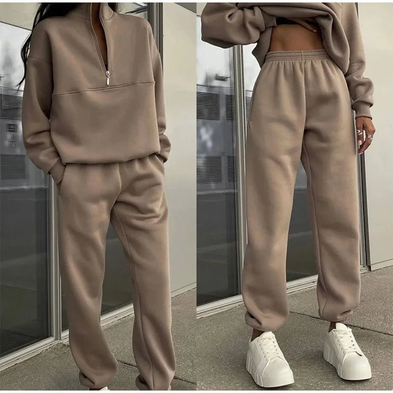 Quorina Loungewear Set | Women's Winter Half-Zip Oversized Sweatshirt & Jogger