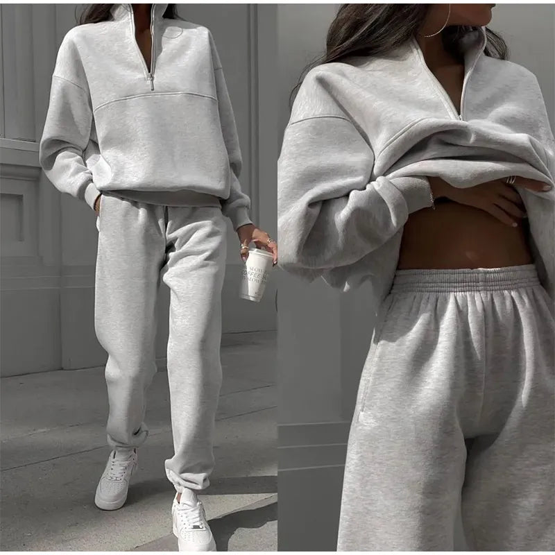 Quorina Loungewear Set | Women's Winter Half-Zip Oversized Sweatshirt & Jogger