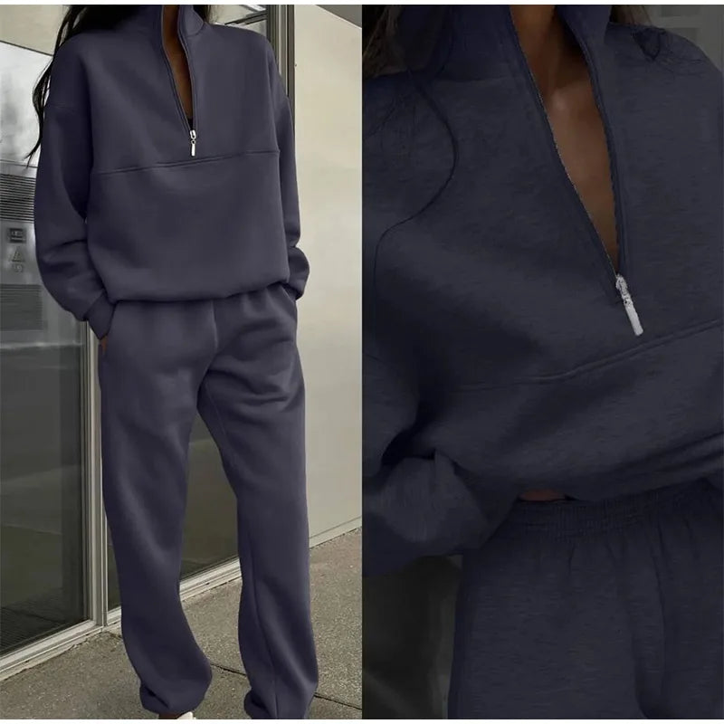 Quorina Loungewear Set | Women's Winter Half-Zip Oversized Sweatshirt & Jogger
