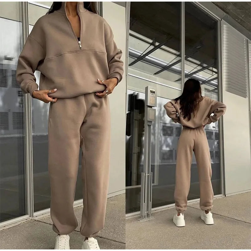 Quorina Loungewear Set | Women's Winter Half-Zip Oversized Sweatshirt & Jogger