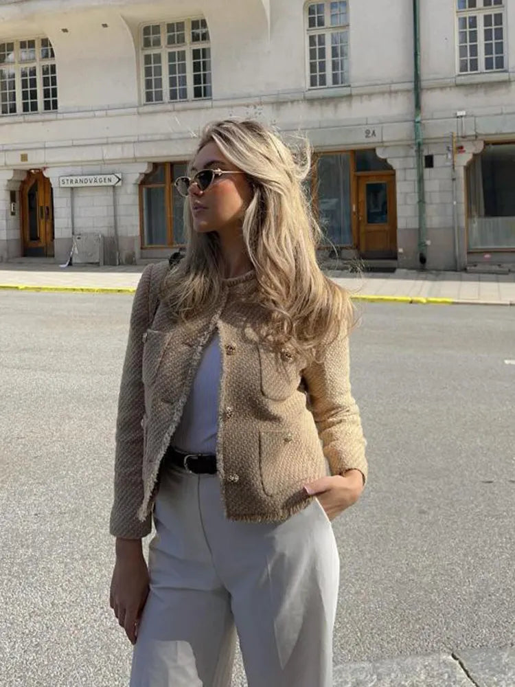 Quysia Jacket | Women's Autumn Tweed Cropped Jacket