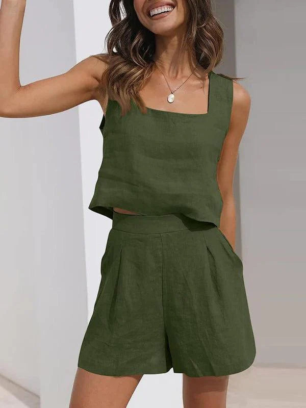 Qynessa Set | Cotton-Linen Top & Shorts