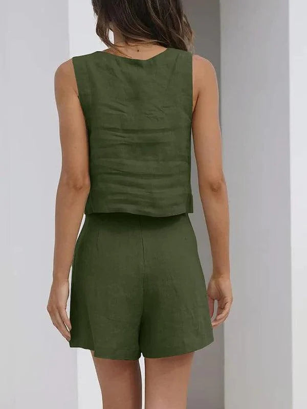 Qynessa Set | Cotton-Linen Top & Shorts