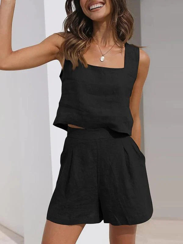 Qynessa Set | Cotton-Linen Top & Shorts