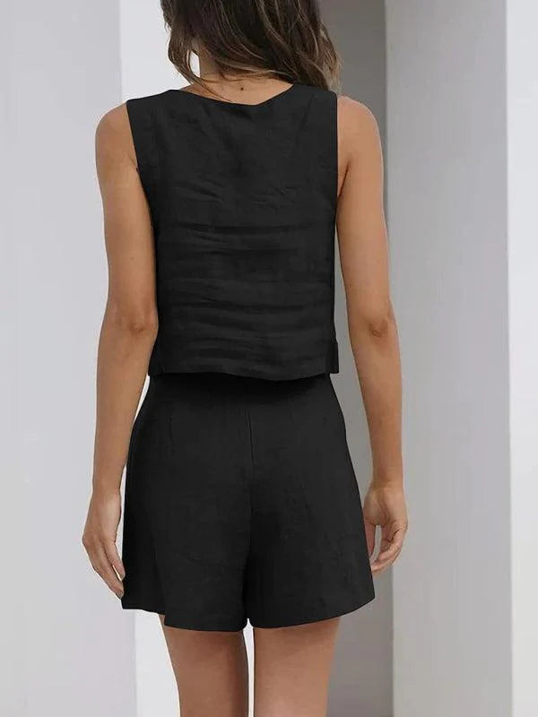 Qynessa Set | Cotton-Linen Top & Shorts