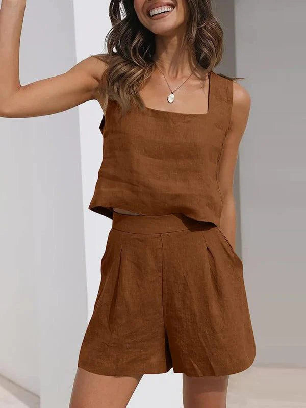 Qynessa Set | Cotton-Linen Top & Shorts