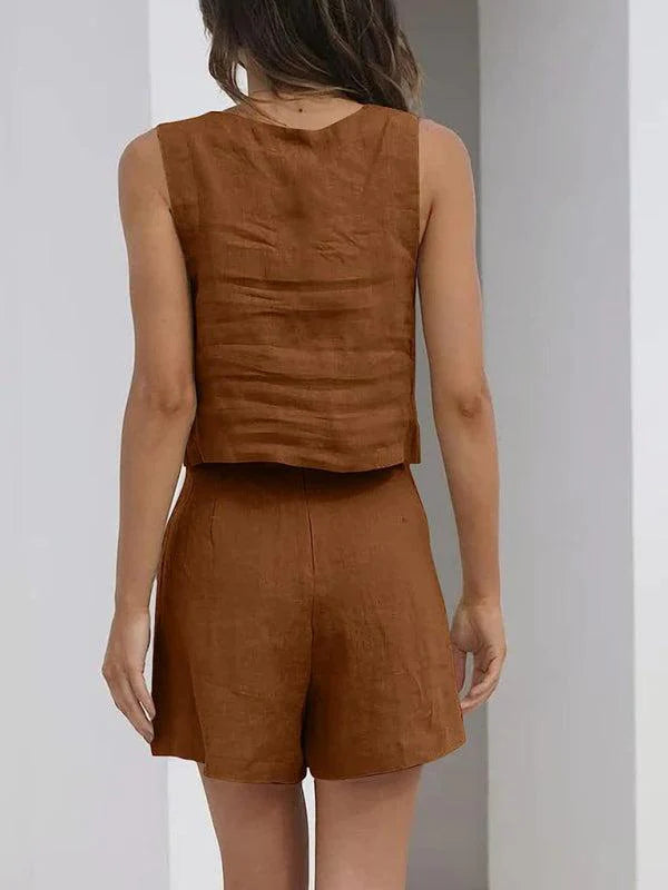 Qynessa Set | Cotton-Linen Top & Shorts