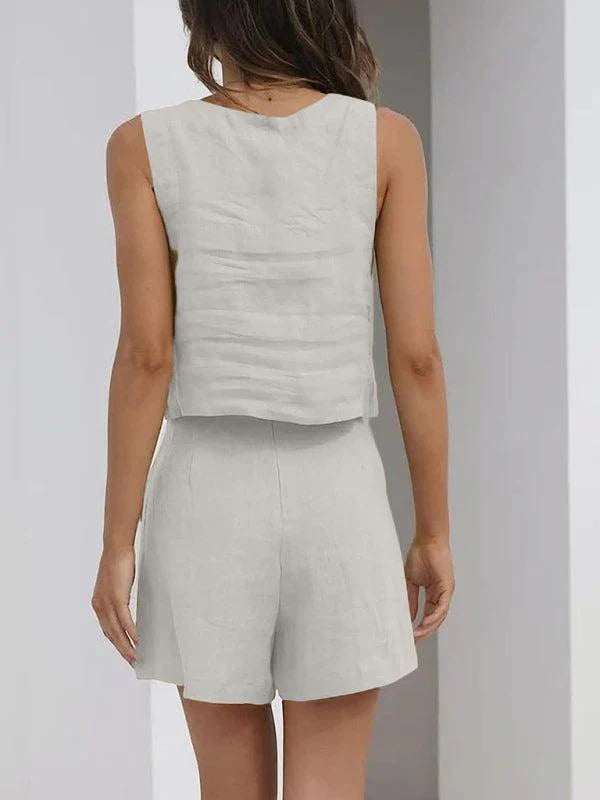 Qynessa Set | Cotton-Linen Top & Shorts