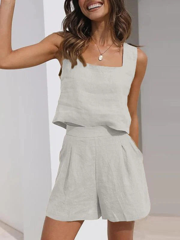 Qynessa Set | Cotton-Linen Top & Shorts
