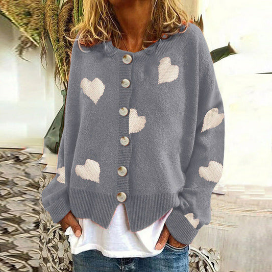 Ralien Cardigan | Women's Autumn Knitted Cardigan with Heart Print