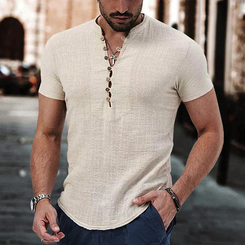 Rami Shirt | Men's Linen Henley Shirt