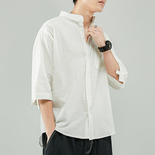 Rashid Shirt | Men's Linen Shirt Relaxed Fit Band Collar