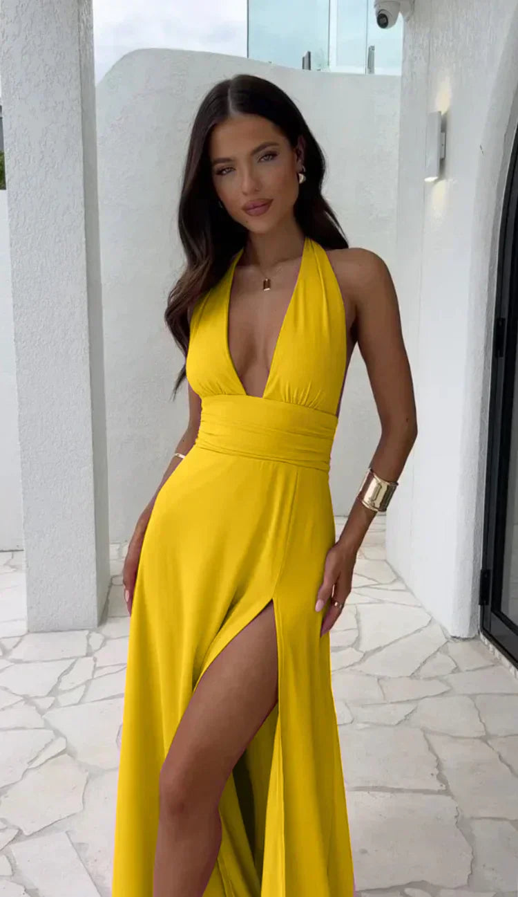 Renske Dress | Elegant Halter Maxi Dress | Backless & High Slit