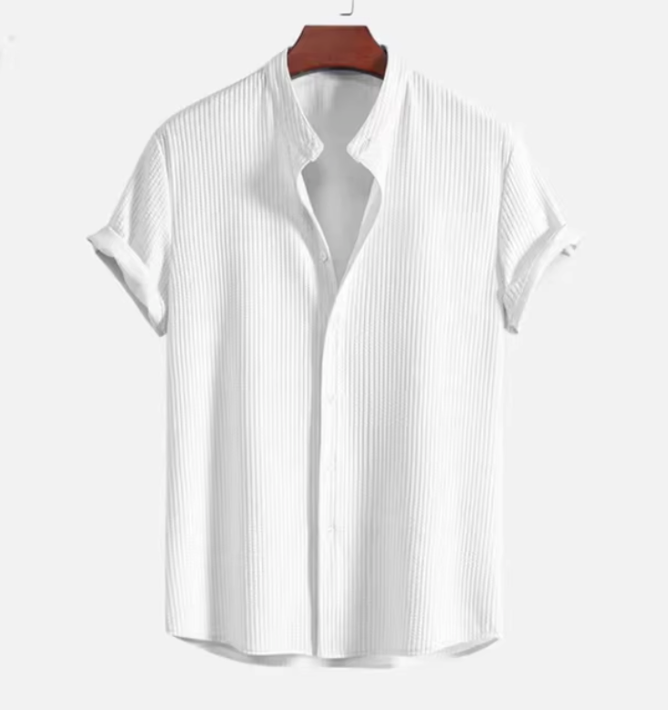Rob Shirt | Men's Short Sleeve Linen Shirt with Mandarin Collar