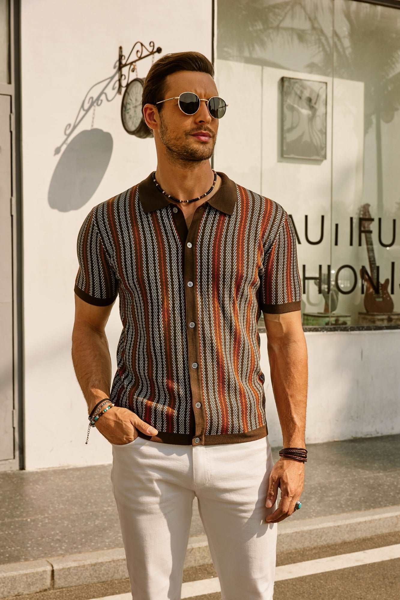 Roderik Shirt | Men's Retro Stripe Button Down Polo Shirt