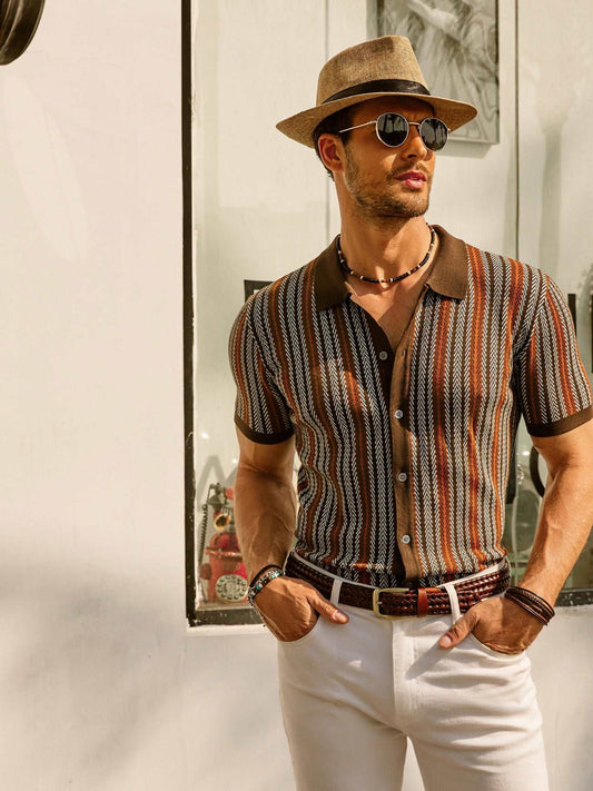 Roderik Shirt | Men's Retro Stripe Button Down Polo Shirt