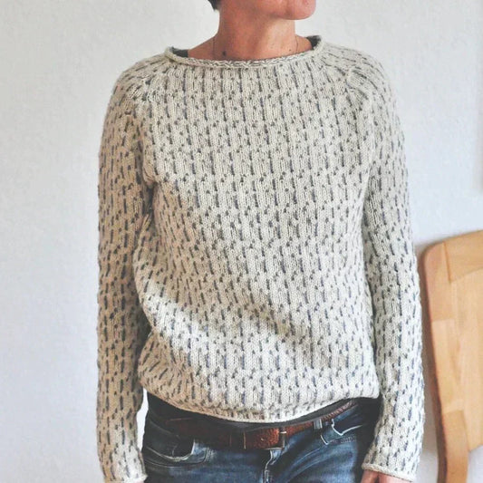 Amelia Patterned Relaxed Fit Sweater | Textured Knit Ribbed Trim Sweater