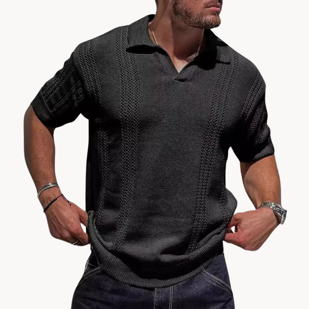 Rudi Men's Knit Polo | Retro Textured Short Sleeve Shirt